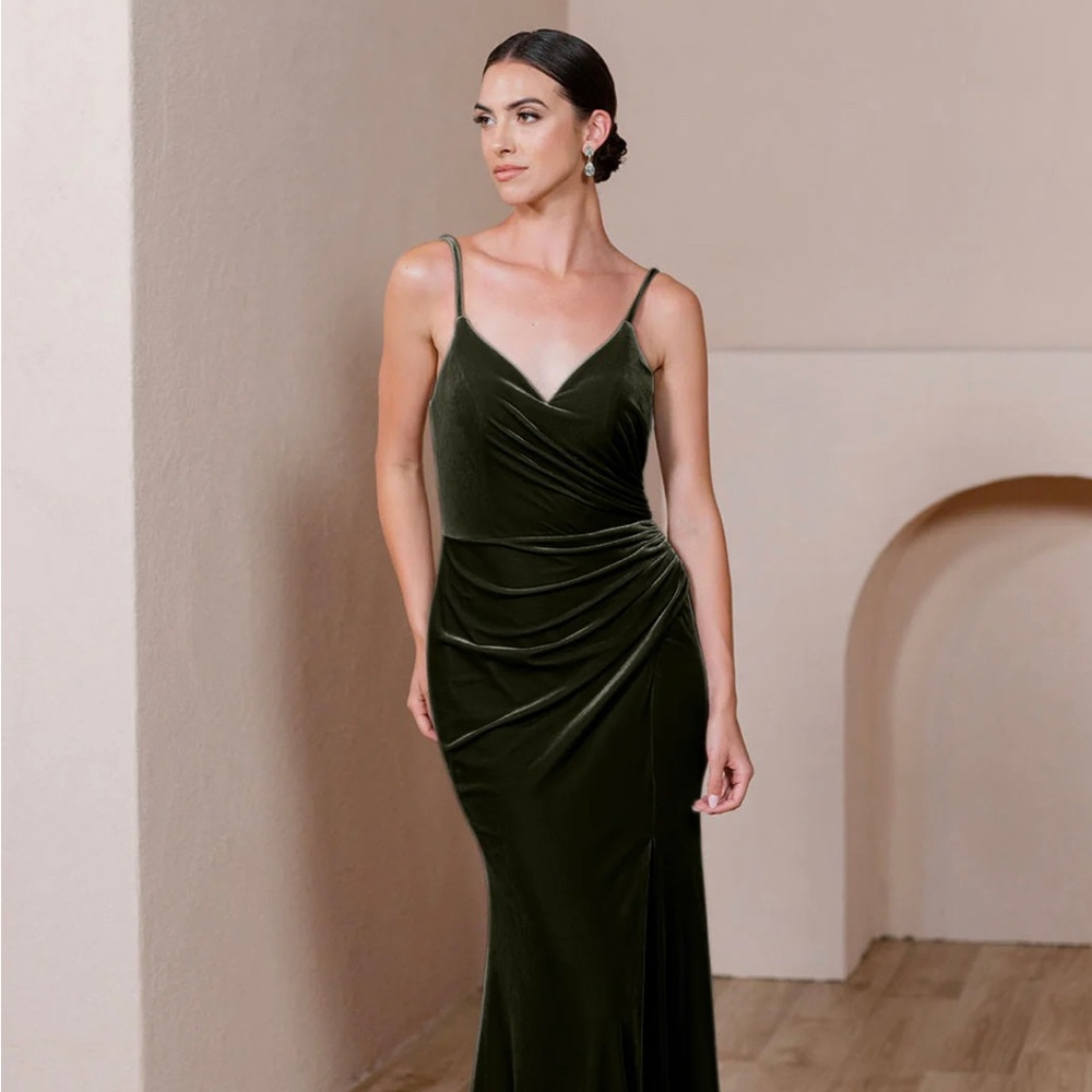 Revelry Velvet Olive Rory bridesmaid dress size 8 unaltered